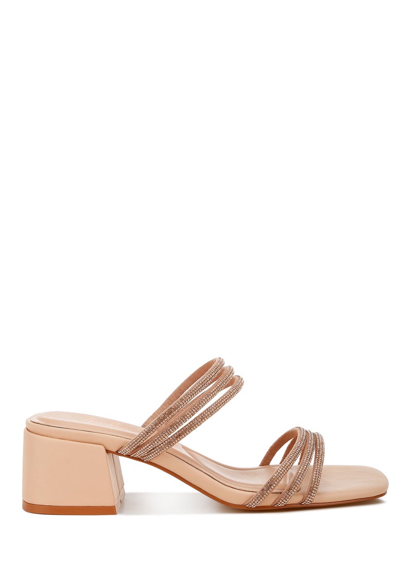 Rhinestones Embellished Slip On Sandals in Nude