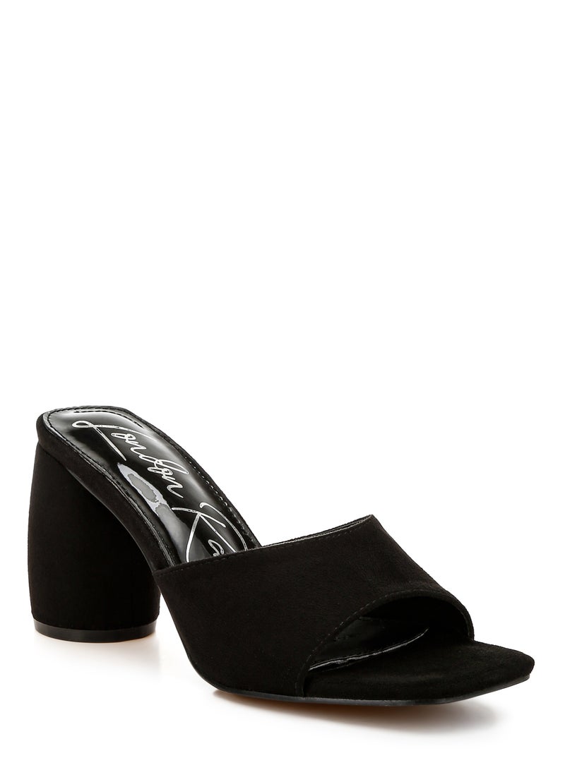 Round Heel Microfiber Sandals in Black