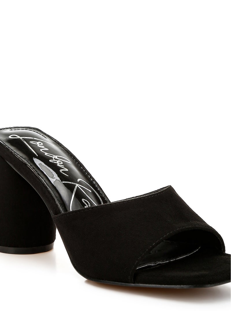 Round Heel Microfiber Sandals in Black