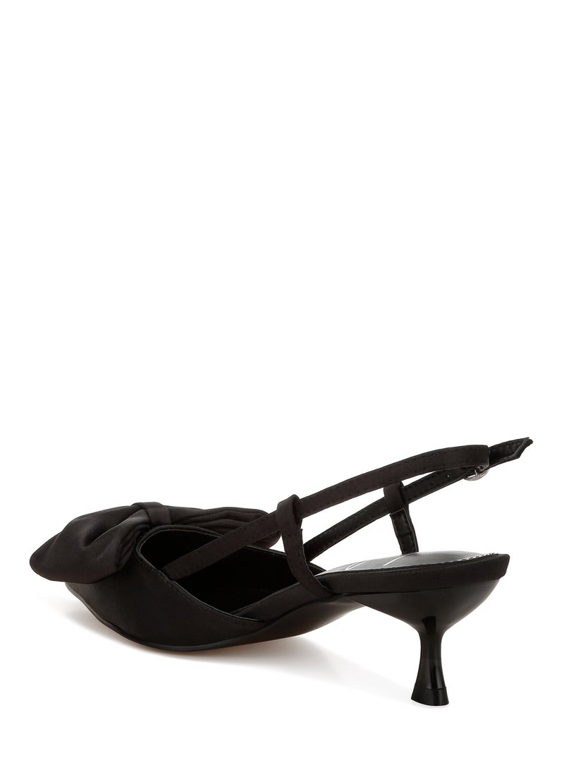 Satin Bow Slingback Sandals in Black