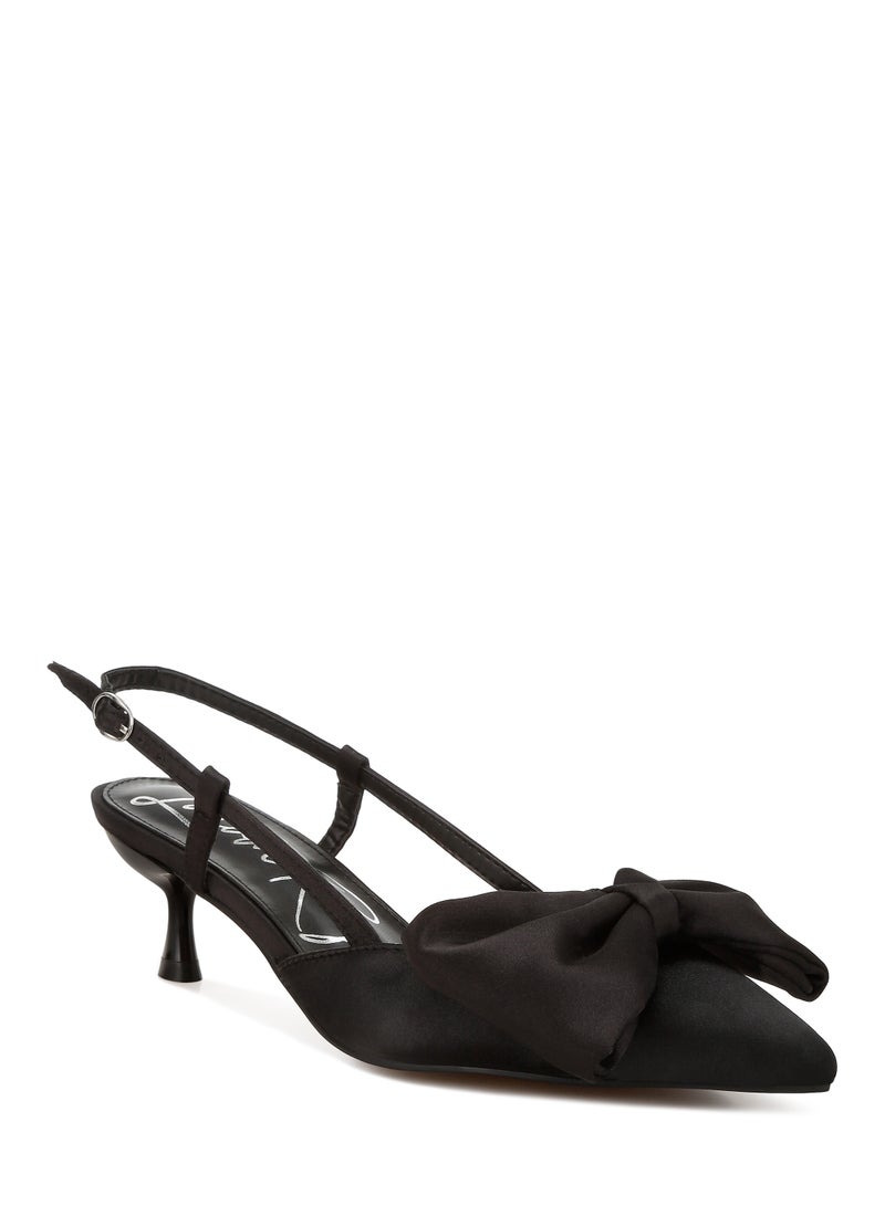 Satin Bow Slingback Sandals in Black