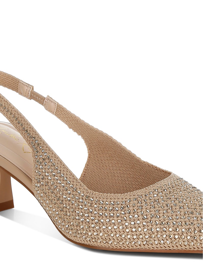 Flyknit Rhinestone Slingback Sandals in Beige