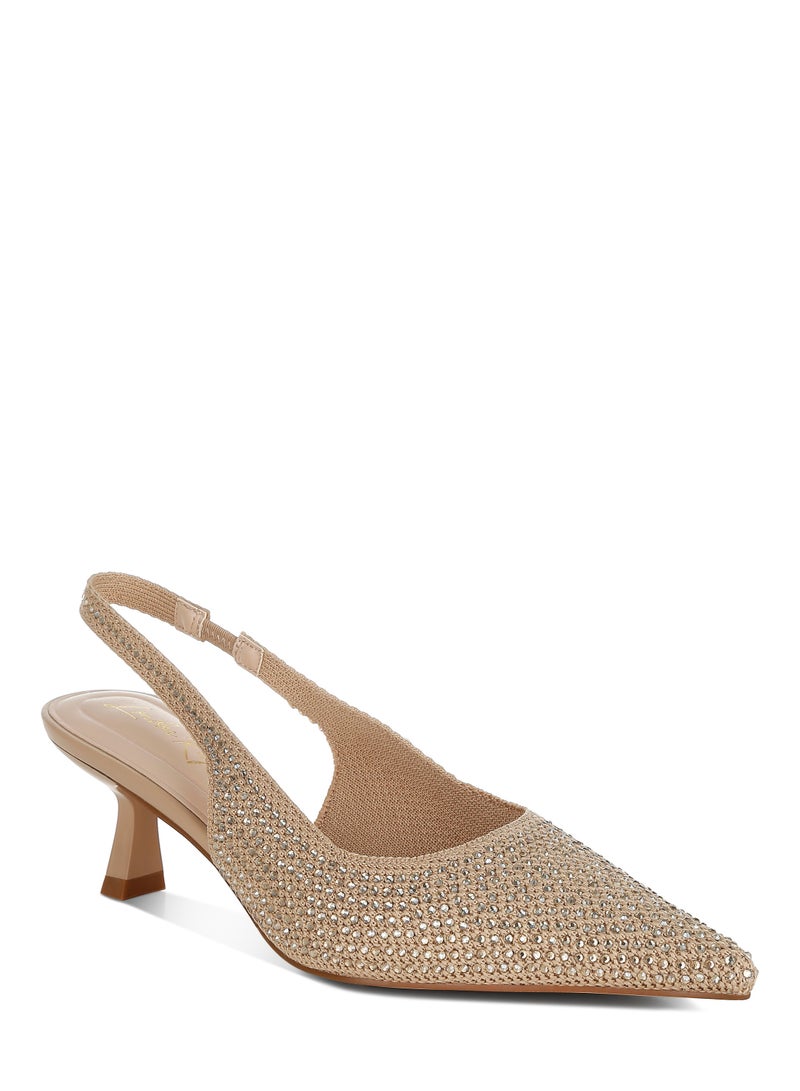 Flyknit Rhinestone Slingback Sandals in Beige