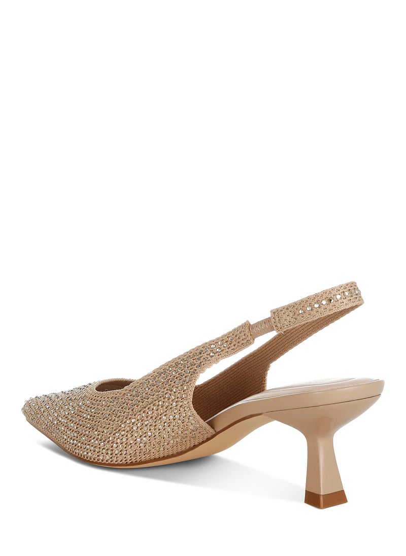 Flyknit Rhinestone Slingback Sandals in Beige