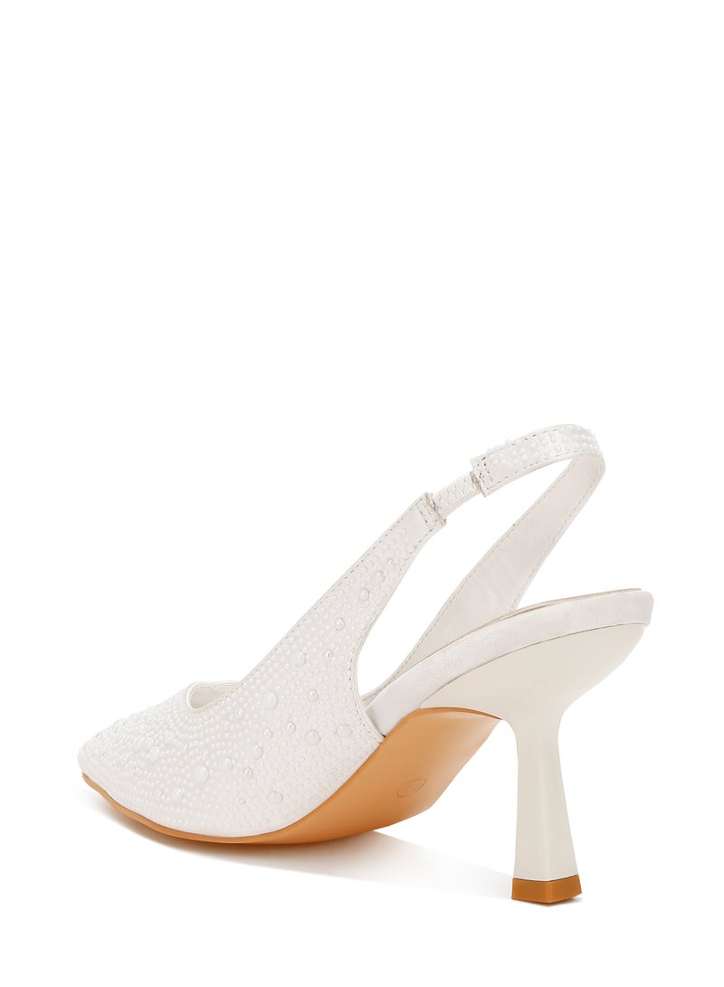 Luxurious Satin Pearl Slingback Sandals in White