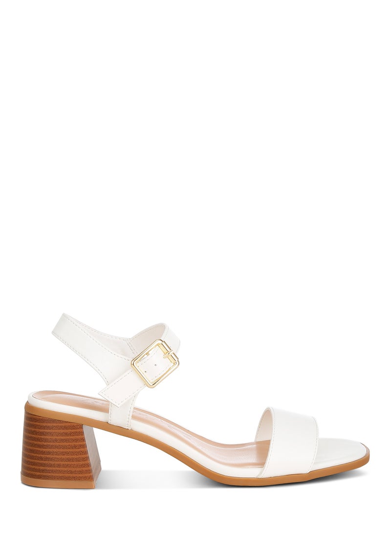 Stacked Heel Sandals in White