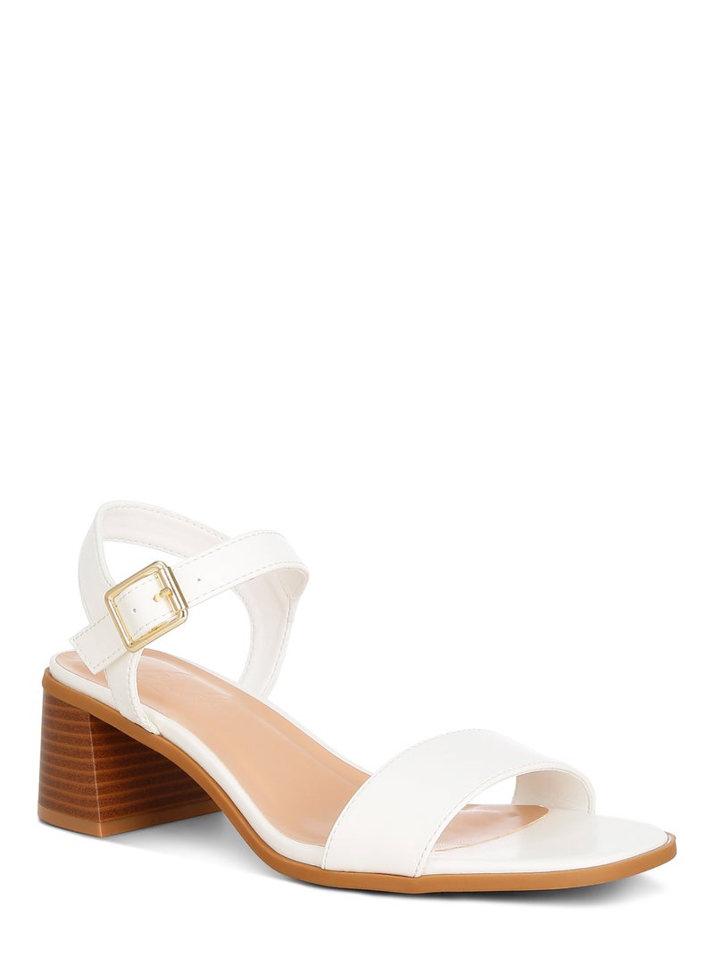 Stacked Heel Sandals in White