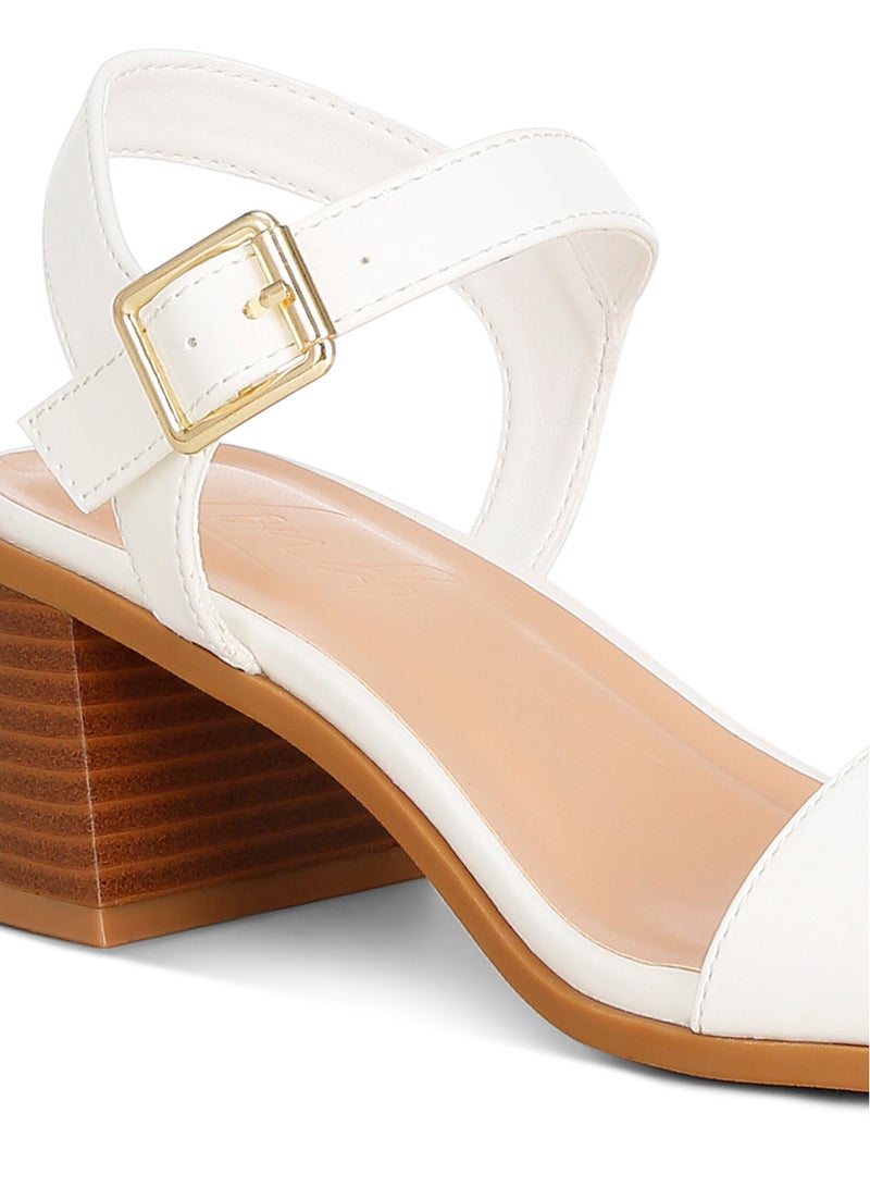 Stacked Heel Sandals in White