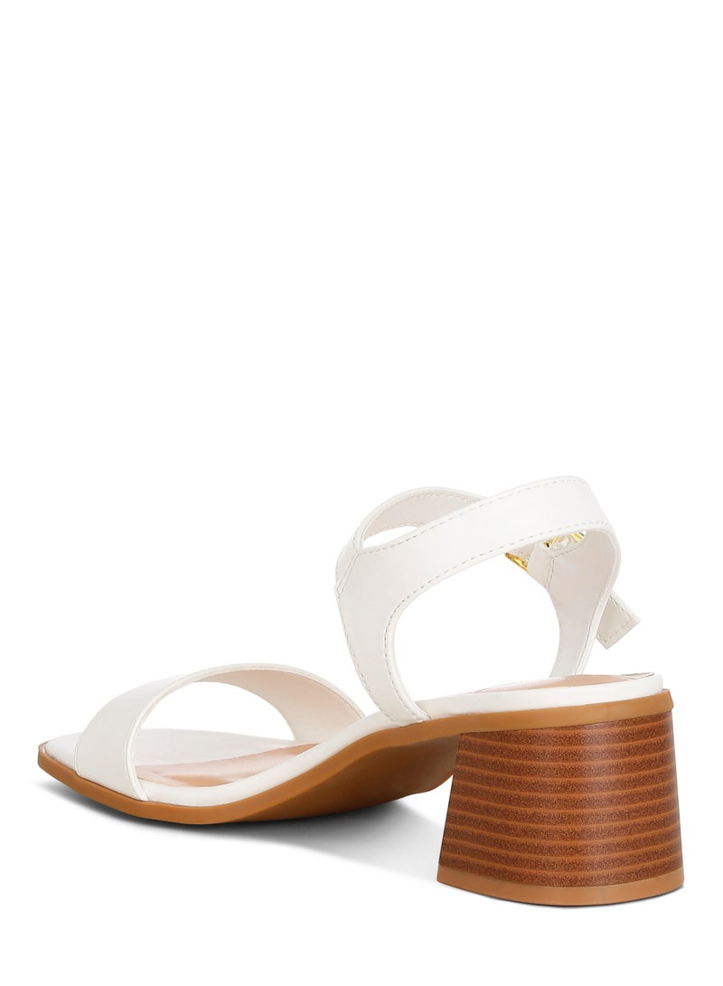 Stacked Heel Sandals in White