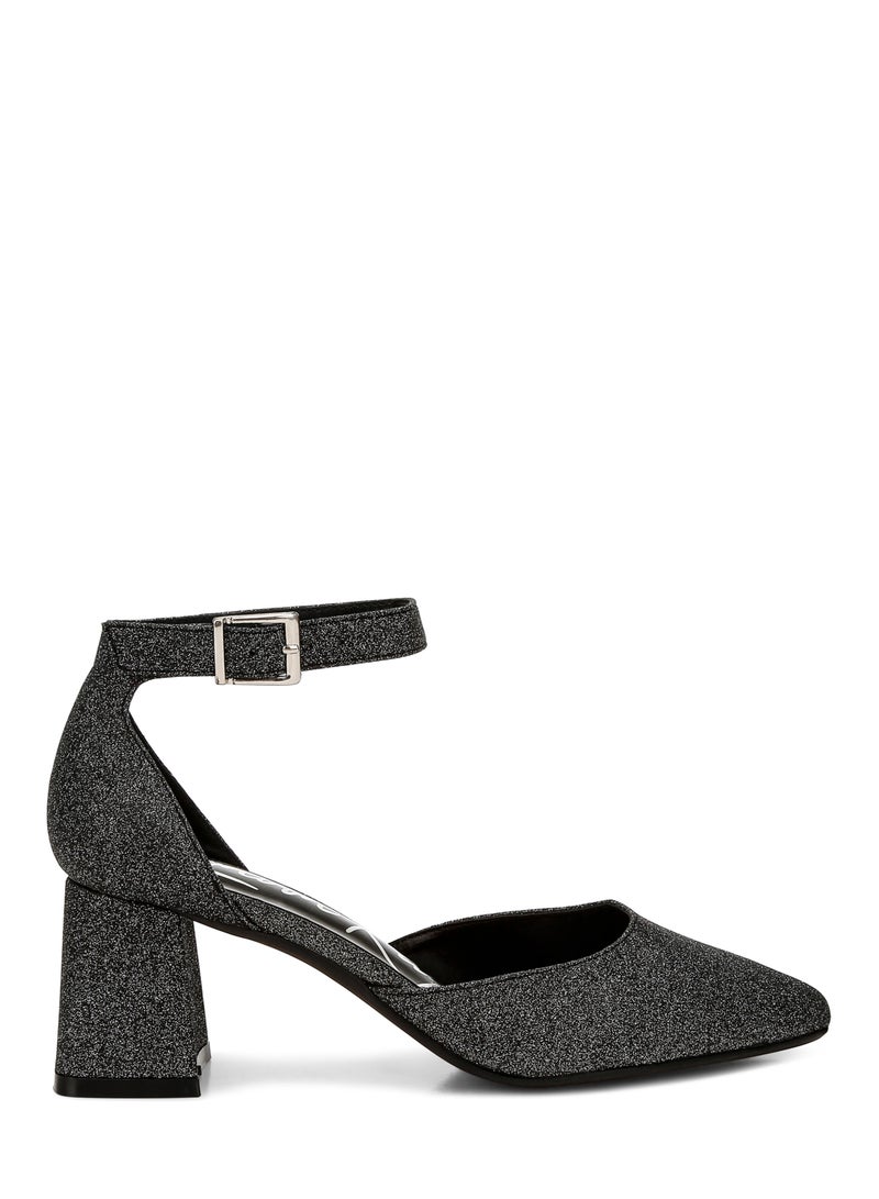 Glitter Block Heel Sandals in Black