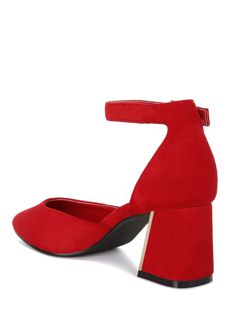 Metallic Accent Angle Heeled Sandals in Red