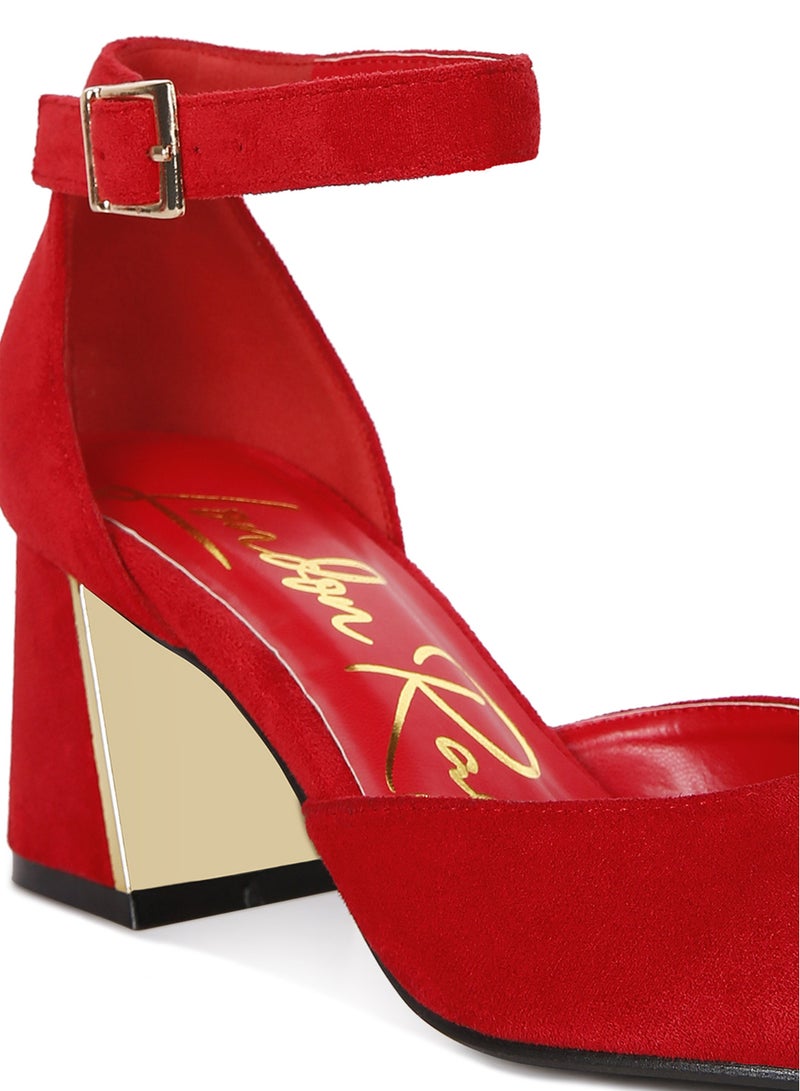 Metallic Accent Angle Heeled Sandals in Red