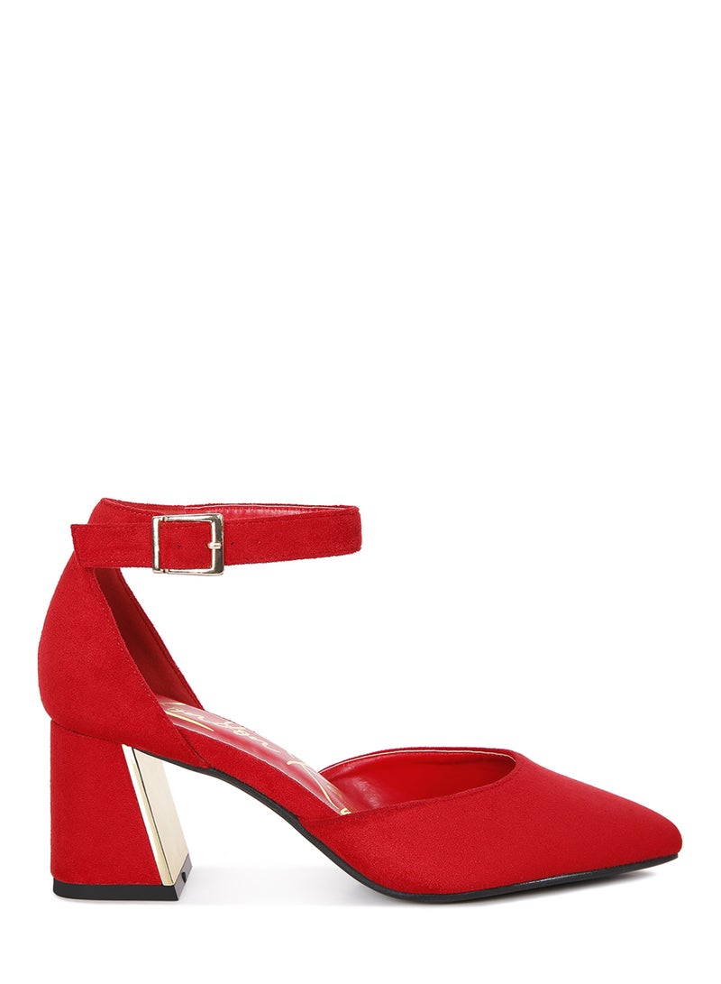 Metallic Accent Angle Heeled Sandals in Red