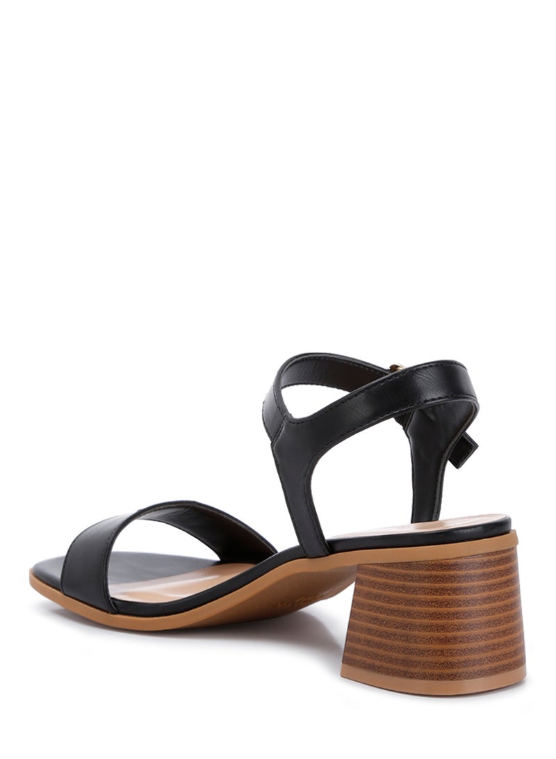 Stacked Heel Sandals in Black