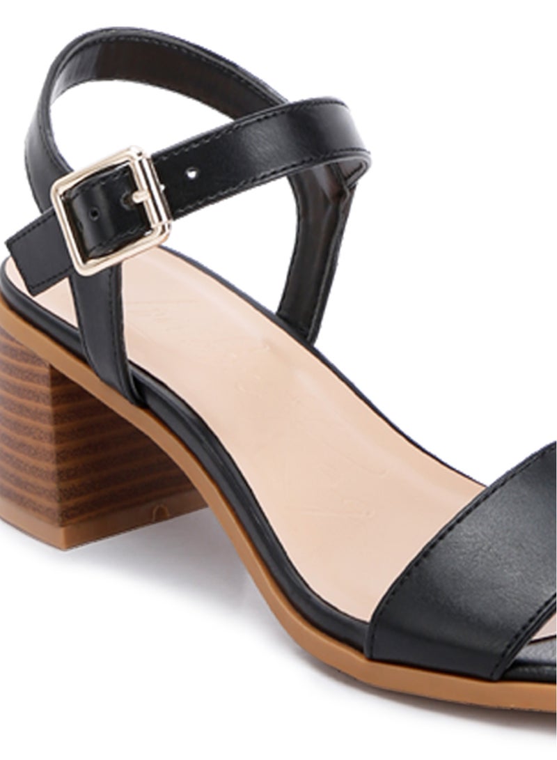 Stacked Heel Sandals in Black