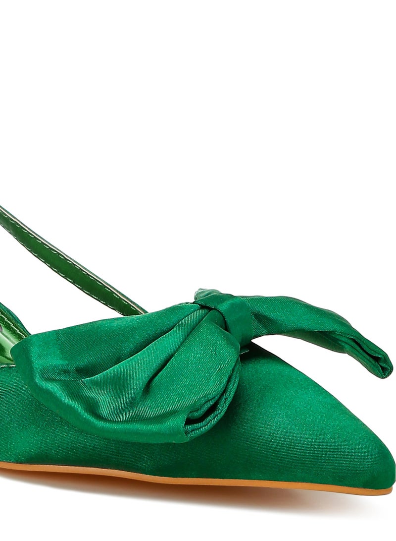 Satin Bow Slingback Sandals in Green