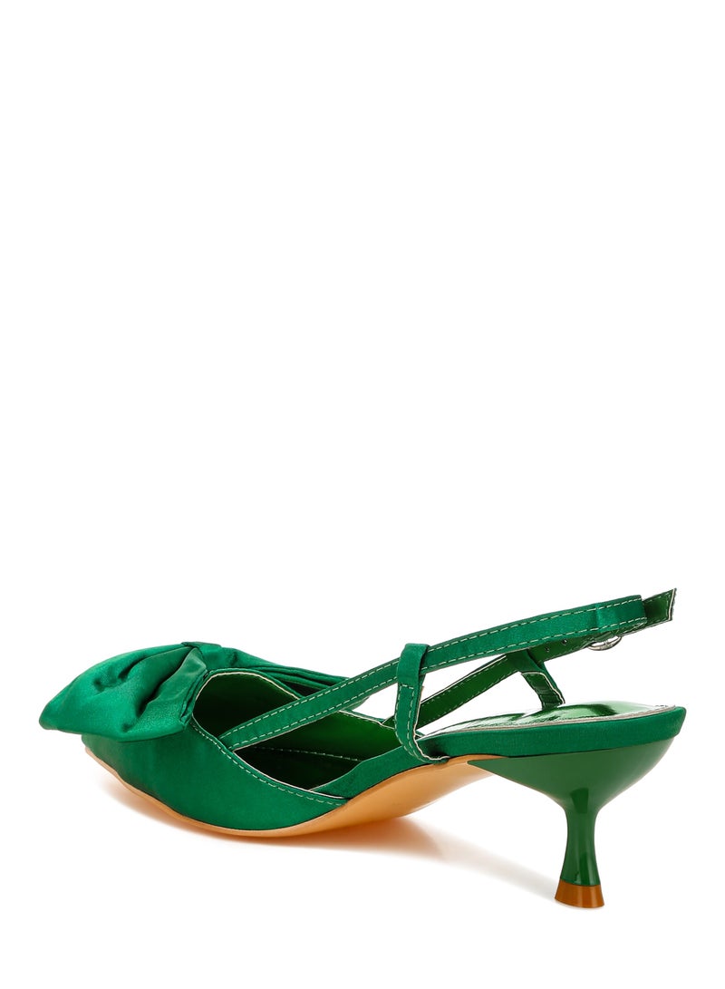 Satin Bow Slingback Sandals in Green