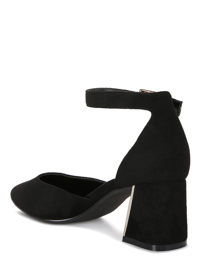 Black Metallic Accent Angle Heeled Sandals