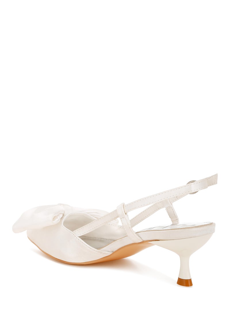 Satin Bow Slingback Sandals in White