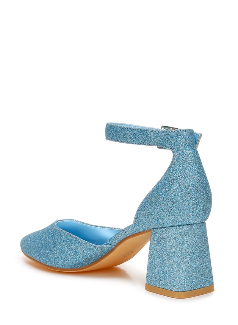 Glitter Block Heel Sandals in Blue