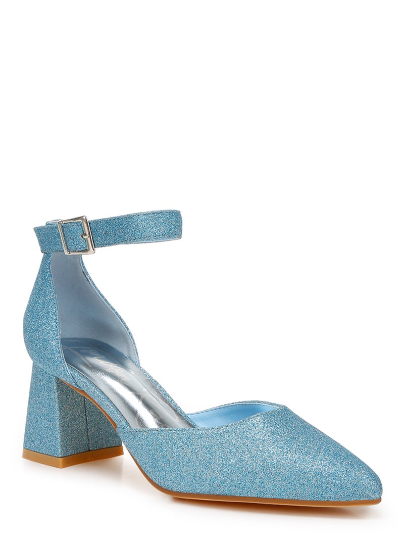 Glitter Block Heel Sandals in Blue