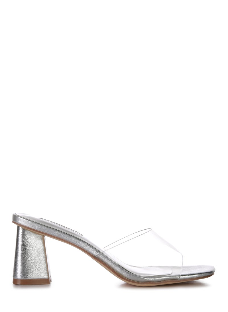 Silver Clear Strap Slip On Sandal