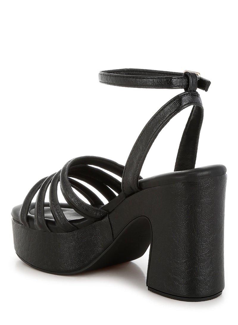 Strappy High Platform Sandals in Black