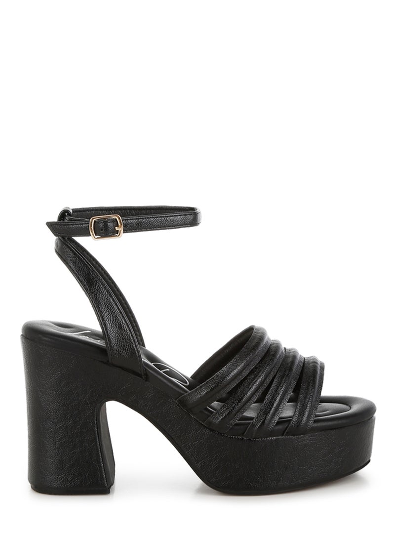 Strappy High Platform Sandals in Black