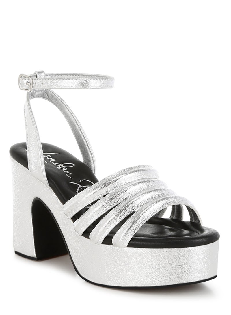 Strappy High Platform Sandals in Silver