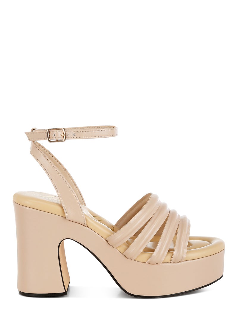 Strappy High Platform Sandals in Beige