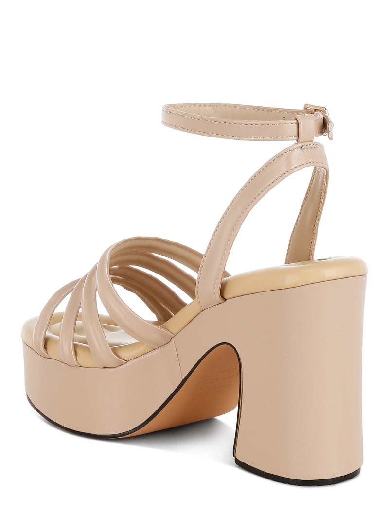 Strappy High Platform Sandals in Beige