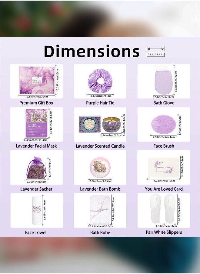 Spa Gift Set for Women, Lavender Essentials Bath and Body 12 items Set - with Bathrobe, Towel, Slippers,Gifts for Girlfriend, Sister, Mom; Mothers Day Gifts, Birthday Gifts for Women