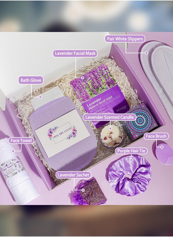 Spa Gift Set for Women, Lavender Essentials Bath and Body 12 items Set - with Bathrobe, Towel, Slippers,Gifts for Girlfriend, Sister, Mom; Mothers Day Gifts, Birthday Gifts for Women