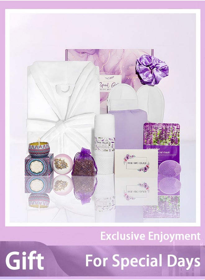 Spa Gift Set for Women, Lavender Essentials Bath and Body 12 items Set - with Bathrobe, Towel, Slippers,Gifts for Girlfriend, Sister, Mom; Mothers Day Gifts, Birthday Gifts for Women
