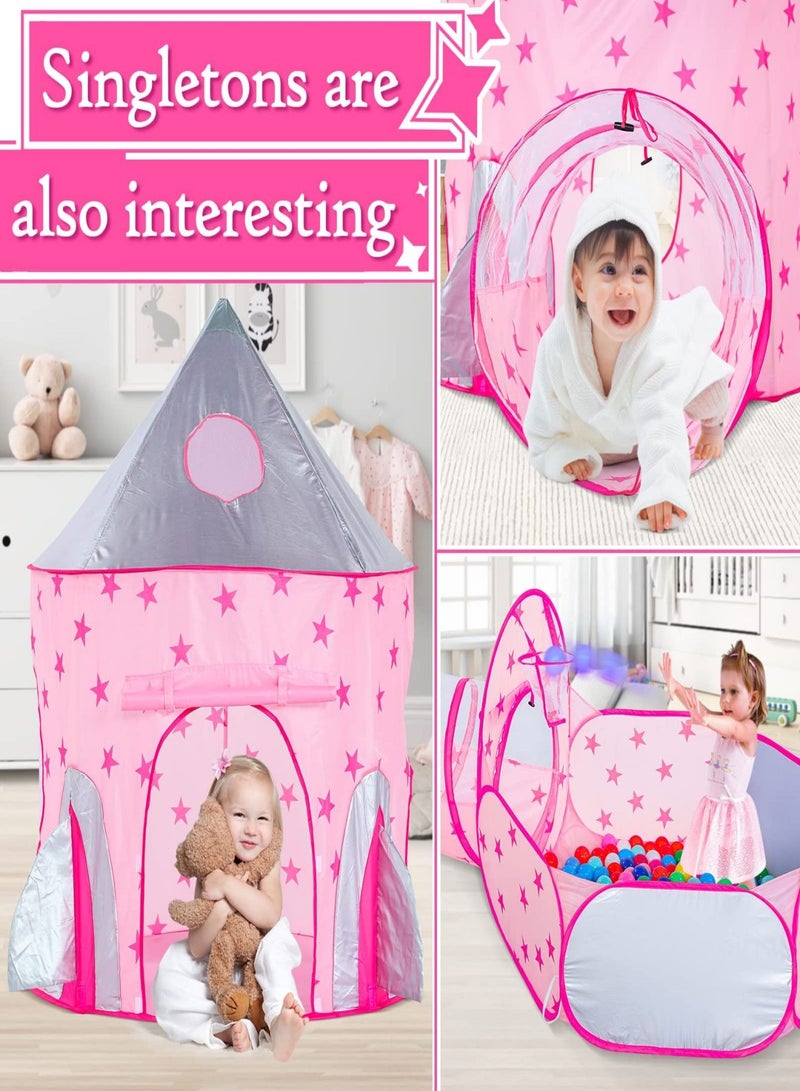 3PC Princess Tent for Girls with Kids Ball Pit, Kids Play Tents and Crawl Tunnel for Toddlers, Pink Pop Up Playhouse Toys for Baby Indoor& Outdoor Tent Games, Birthday Kid’s Gifts