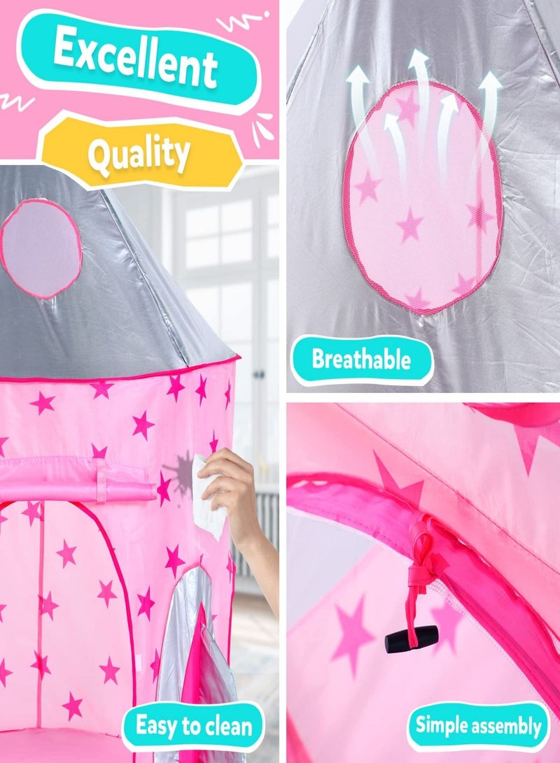 3PC Princess Tent for Girls with Kids Ball Pit, Kids Play Tents and Crawl Tunnel for Toddlers, Pink Pop Up Playhouse Toys for Baby Indoor& Outdoor Tent Games, Birthday Kid’s Gifts