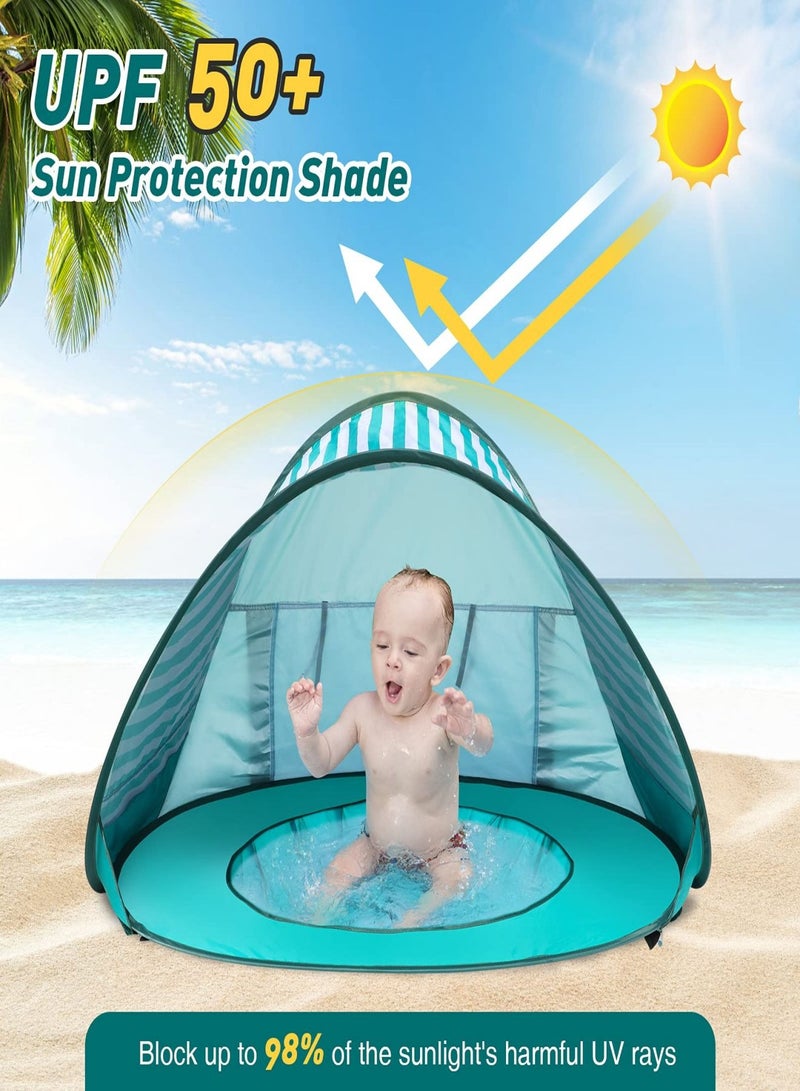 Baby Beach Tent with Pool, UPF 50+ Beach Sun Shelter Outdoor Tent for Aged 0-3 Baby and Kids, Parks and Beach Shade Portable Mini Pool