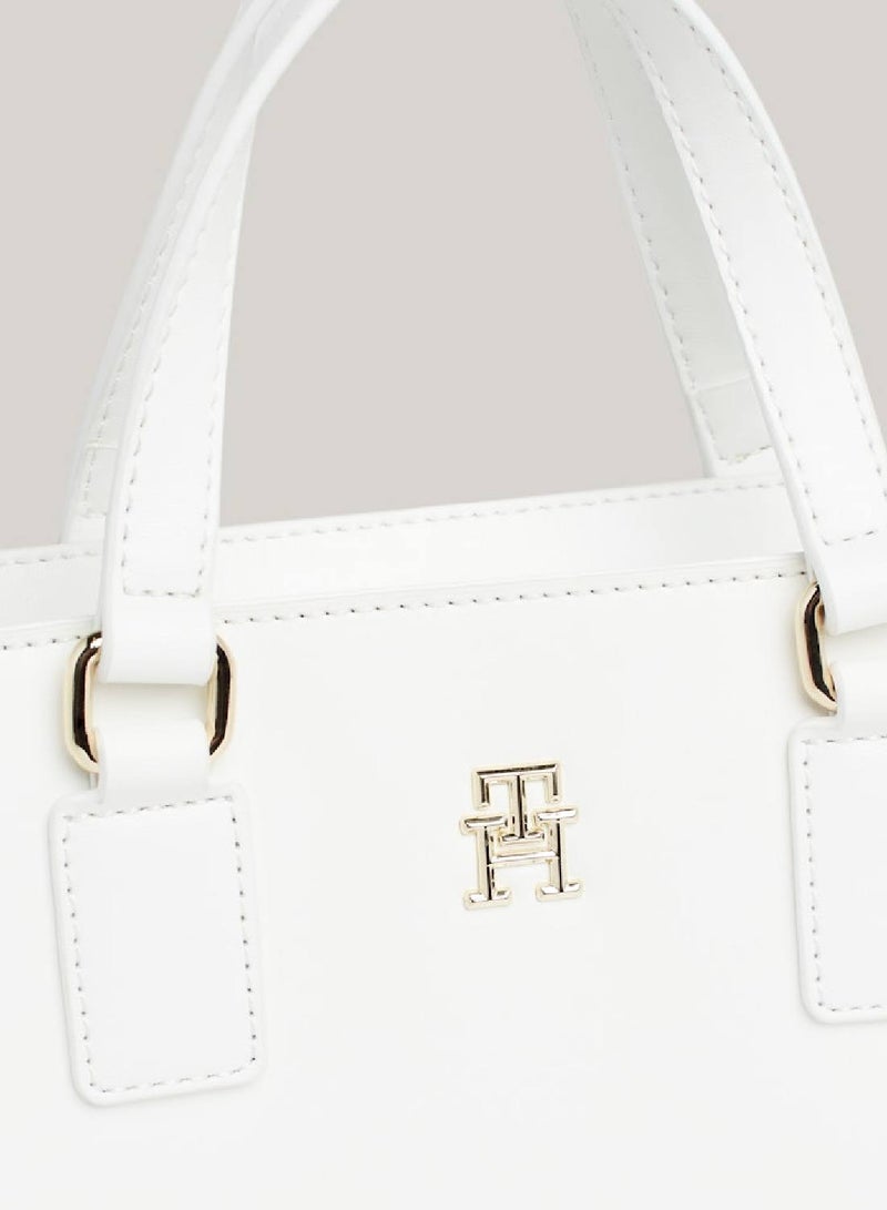 Women's Monotype Mini Tote Crossover Bag - faux leather, White