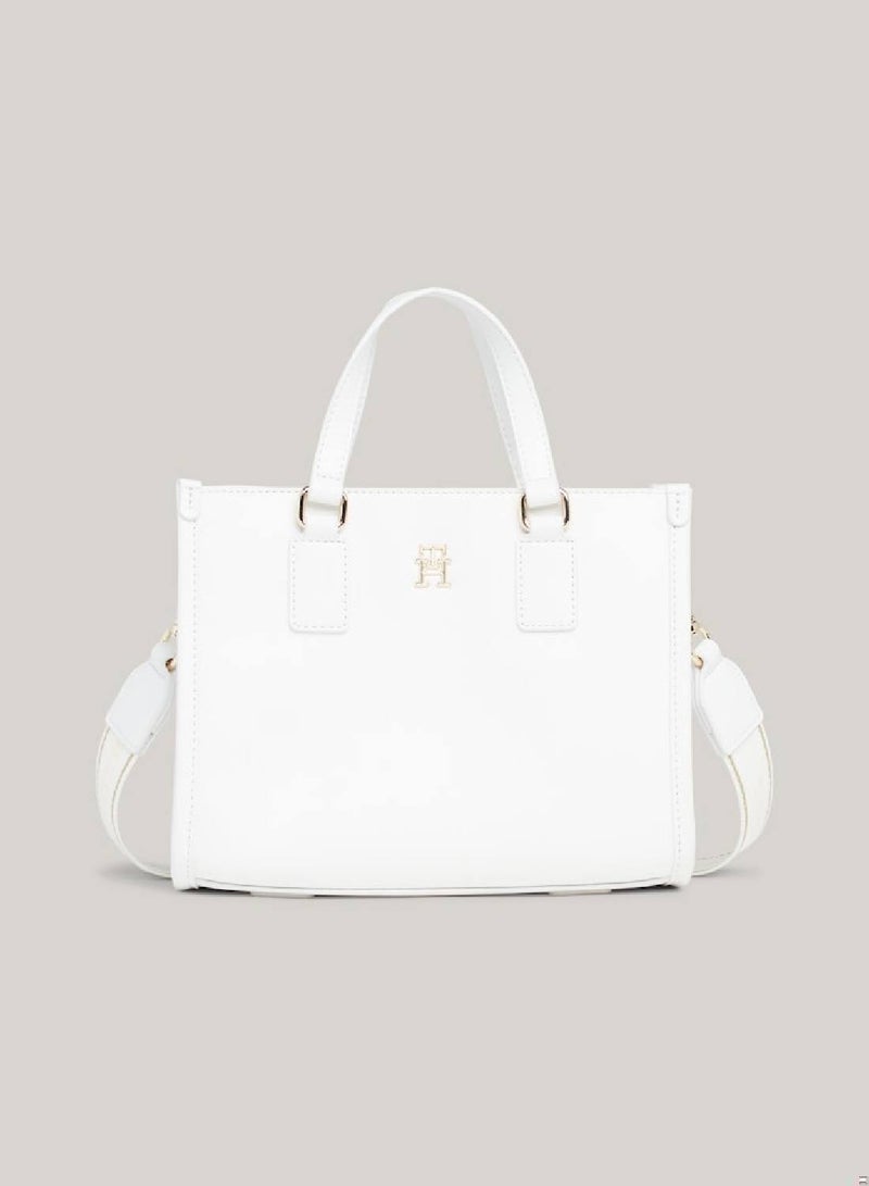 Women's Monotype Mini Tote Crossover Bag - faux leather, White