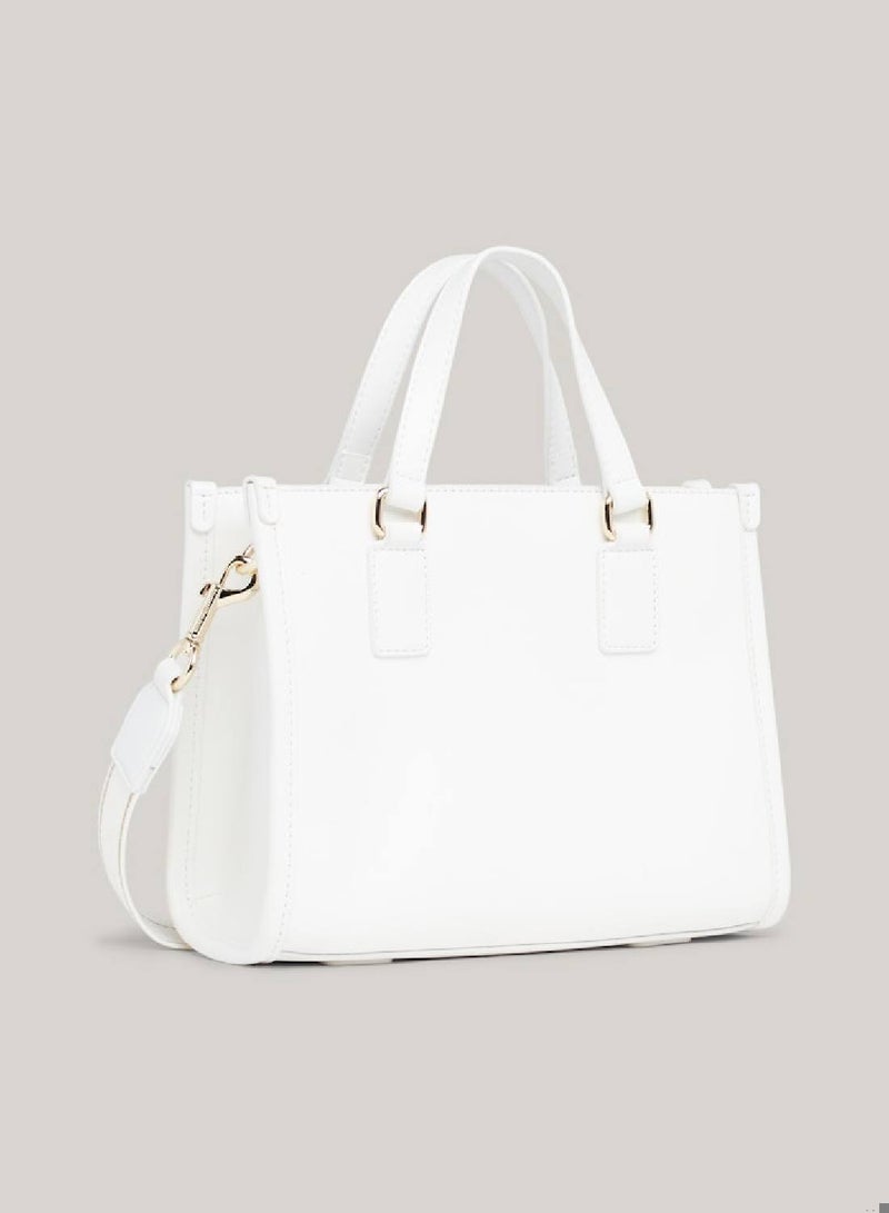 Women's Monotype Mini Tote Crossover Bag - faux leather, White