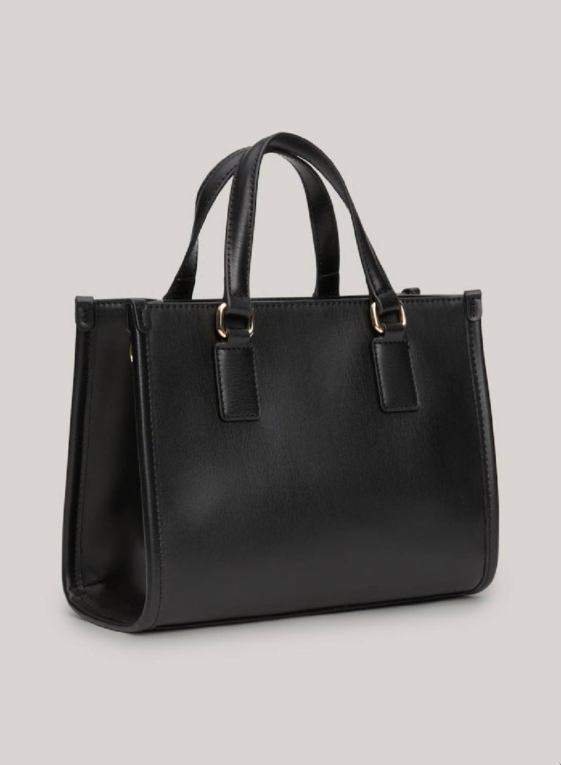 Women's Monotype Mini Tote Crossover Bag - faux leather, Black