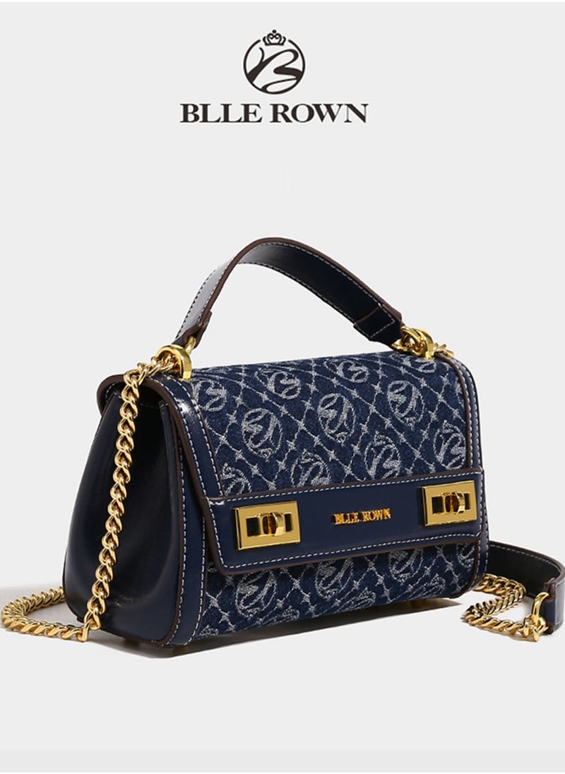 Women Vintage Klein Blue Crossbody Bag, Elegant Purse Pillow Bag with Adjustable Strap,Metal Chain Commuter Bag for Women, East West Bags For Business/Commute/Work/Office