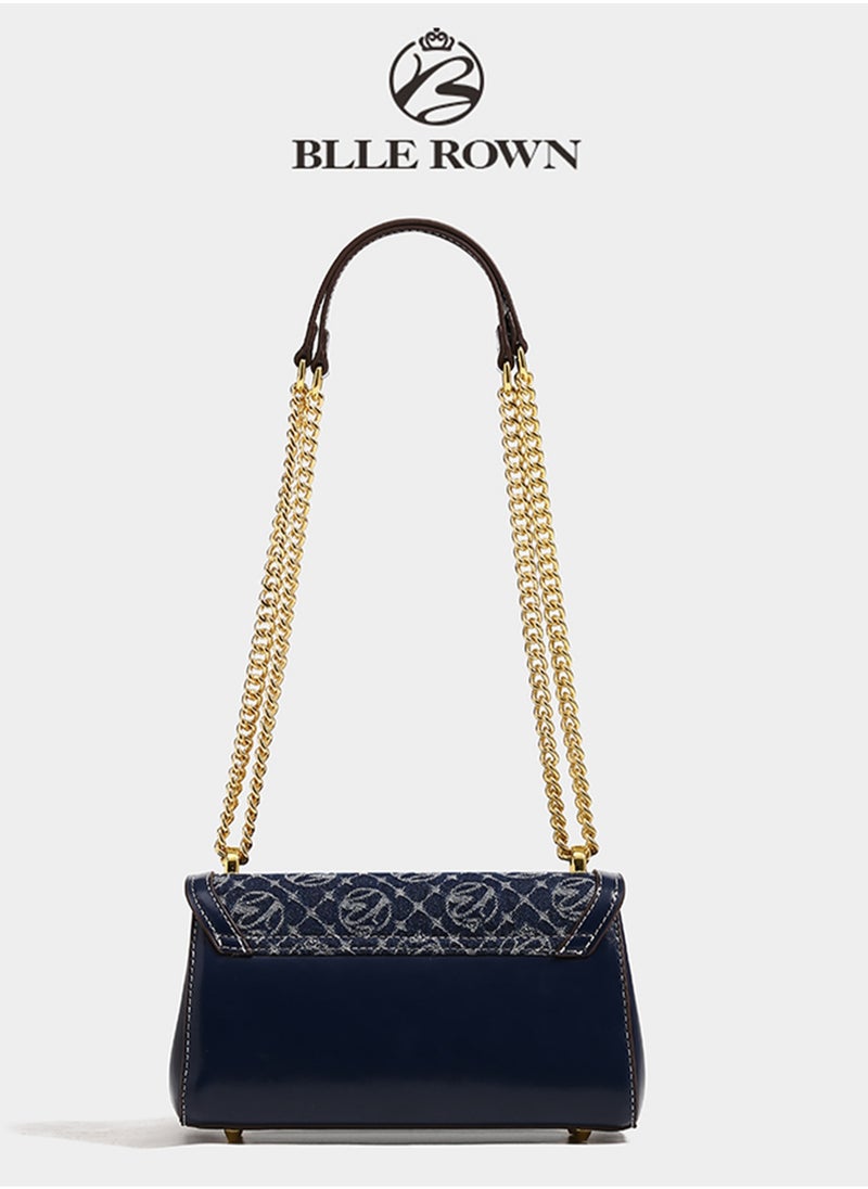 Women Vintage Klein Blue Crossbody Bag, Elegant Purse Pillow Bag with Adjustable Strap,Metal Chain Commuter Bag for Women, East West Bags For Business/Commute/Work/Office