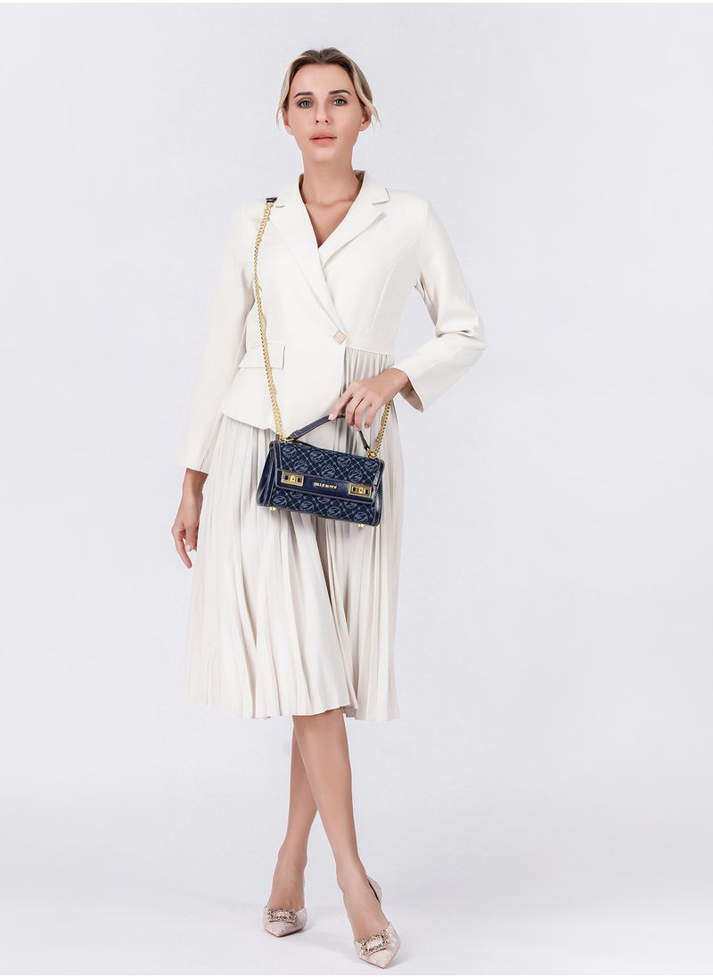 Women Vintage Klein Blue Crossbody Bag, Elegant Purse Pillow Bag with Adjustable Strap,Metal Chain Commuter Bag for Women, East West Bags For Business/Commute/Work/Office
