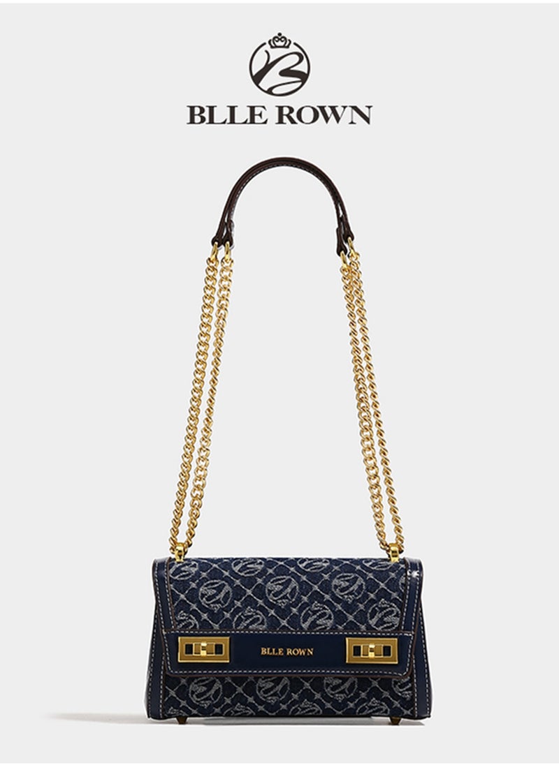 Women Vintage Klein Blue Crossbody Bag, Elegant Purse Pillow Bag with Adjustable Strap,Metal Chain Commuter Bag for Women, East West Bags For Business/Commute/Work/Office