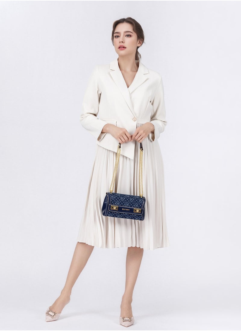 Women Vintage Klein Blue Crossbody Bag, Elegant Purse Pillow Bag with Adjustable Strap,Metal Chain Commuter Bag for Women, East West Bags For Business/Commute/Work/Office