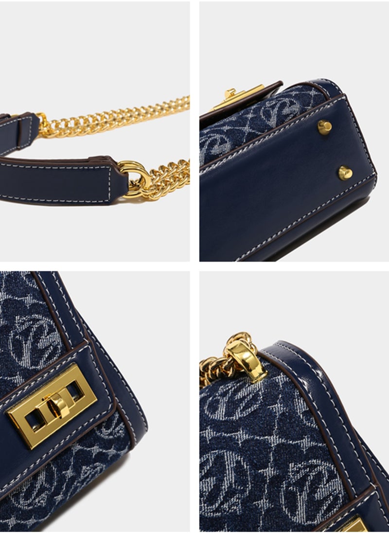 Women Vintage Klein Blue Crossbody Bag, Elegant Purse Pillow Bag with Adjustable Strap,Metal Chain Commuter Bag for Women, East West Bags For Business/Commute/Work/Office