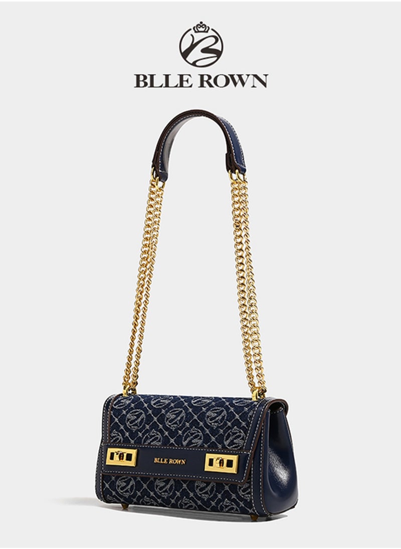 Women Vintage Klein Blue Crossbody Bag, Elegant Purse Pillow Bag with Adjustable Strap,Metal Chain Commuter Bag for Women, East West Bags For Business/Commute/Work/Office