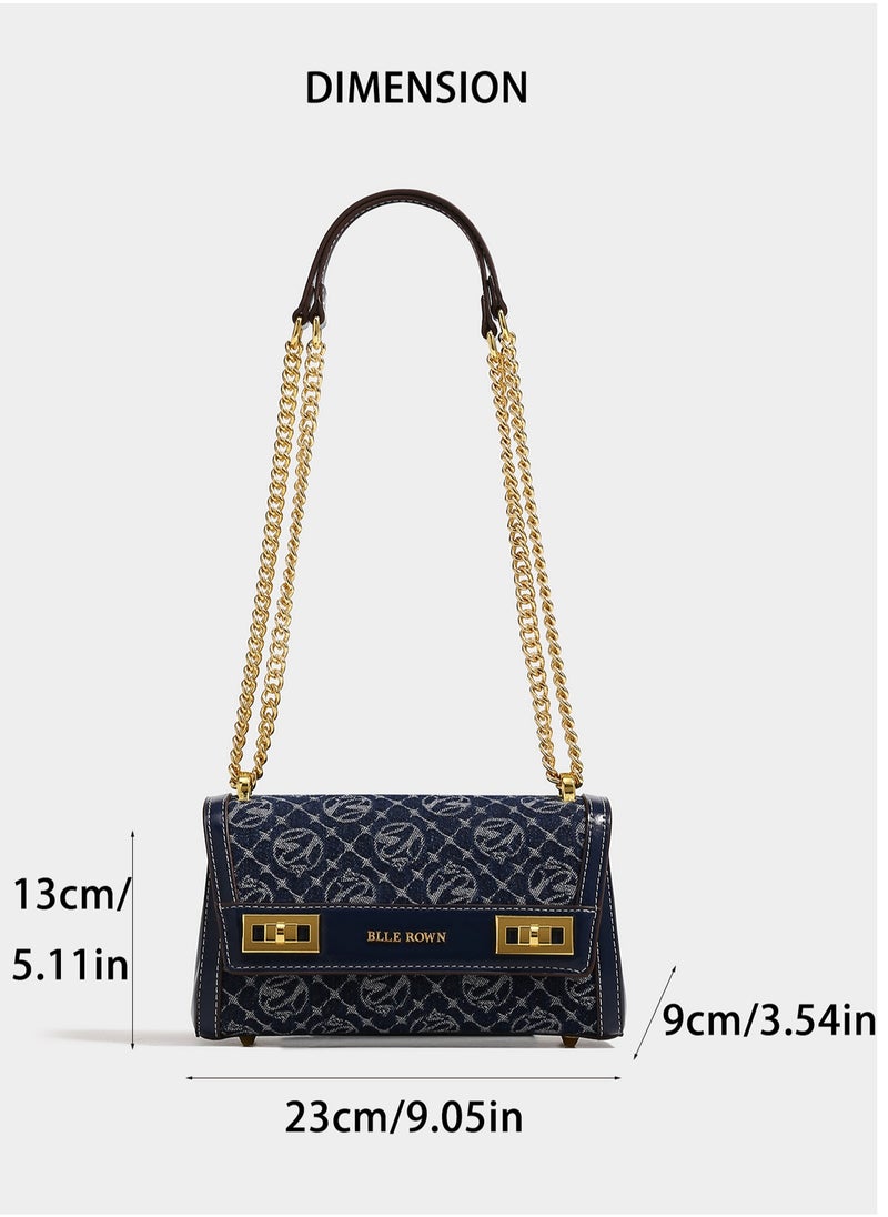 Women Vintage Klein Blue Crossbody Bag, Elegant Purse Pillow Bag with Adjustable Strap,Metal Chain Commuter Bag for Women, East West Bags For Business/Commute/Work/Office