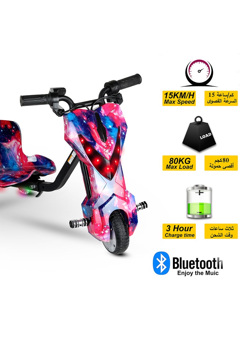 Mini 36V High-Power 360° Electric Stunt Drifting Scooter For Kids & Adults - Adjustable Body With Bluetooth & Protective Gear, 3 Speed Modes, 250W Brushless Motor, 8-15 Km/H With 80 Kg Load, Age 6+ Noon Exclusive Series - Candy Pink Blue